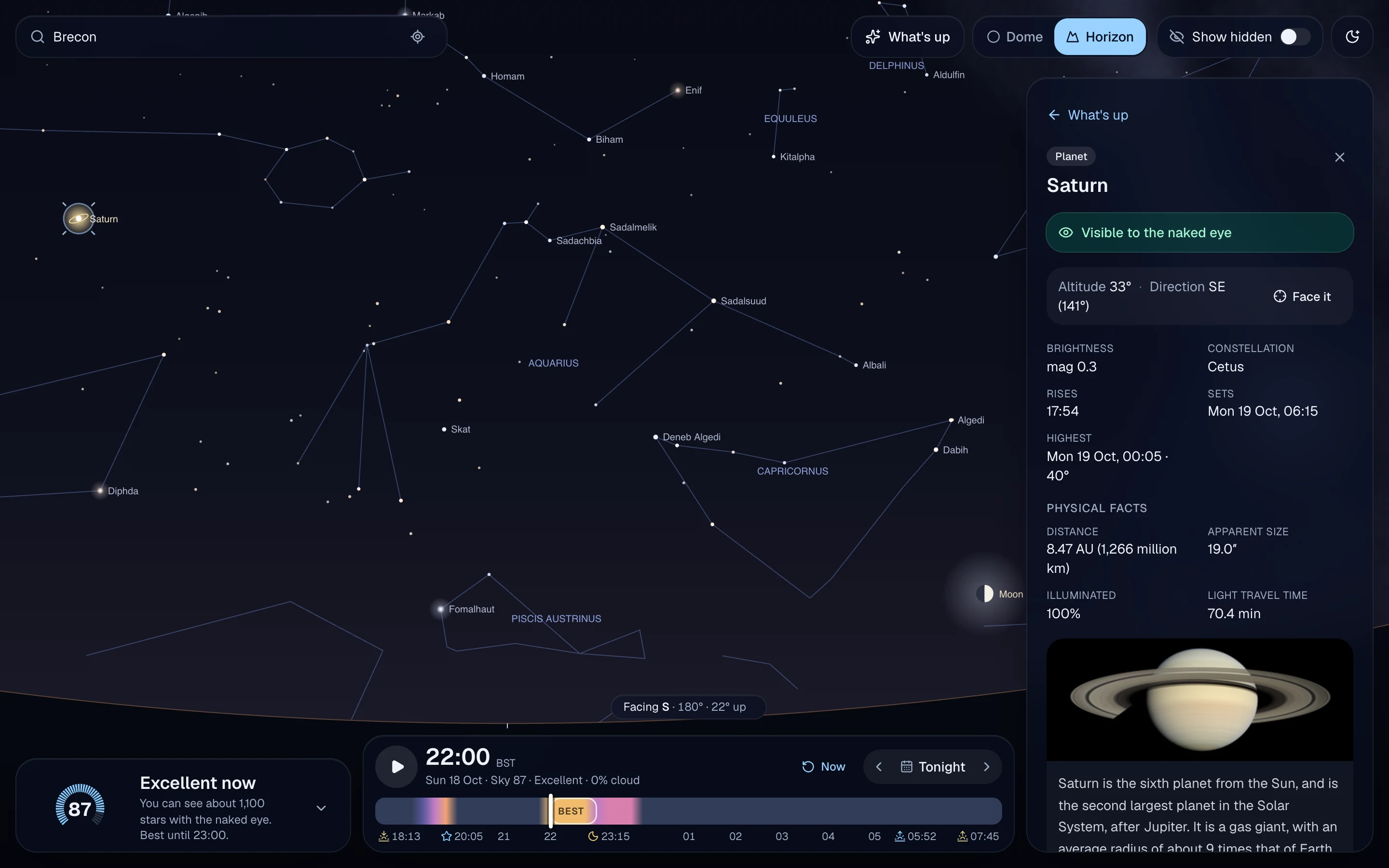 Horizon view facing south-east towards Saturn